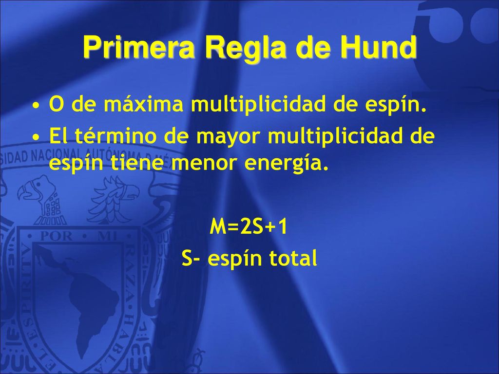 Primera Regla de Hund O de máxima multiplicidad de espín.