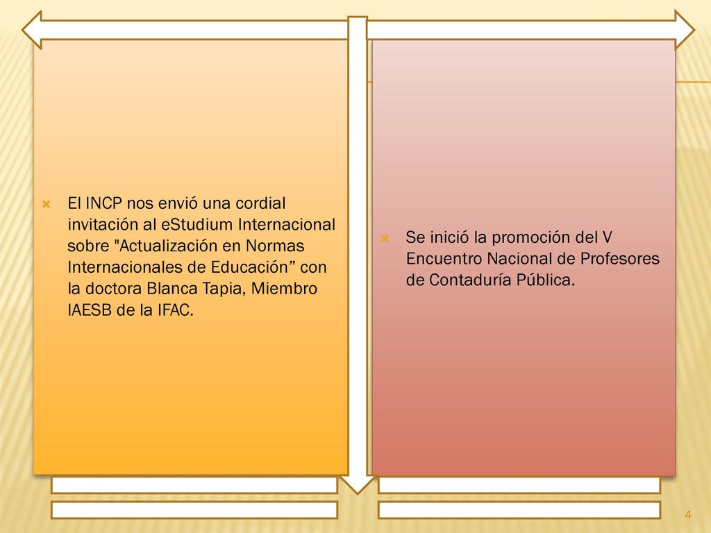 El INCP nos envió una cordial invitación al eStudium Internacional sobre Actualización en Normas Internacionales de Educación con la doctora Blanca Tapia, Miembro IAESB de la IFAC.