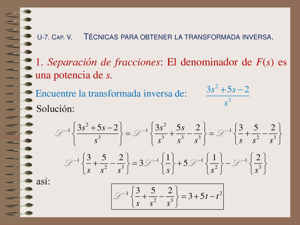 U-7. Cap. V. Técnicas para obtener la transformada inversa.