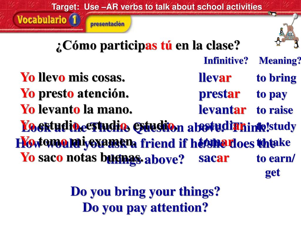 ¿Cómo participas tú en la clase Yo llevo mis cosas.