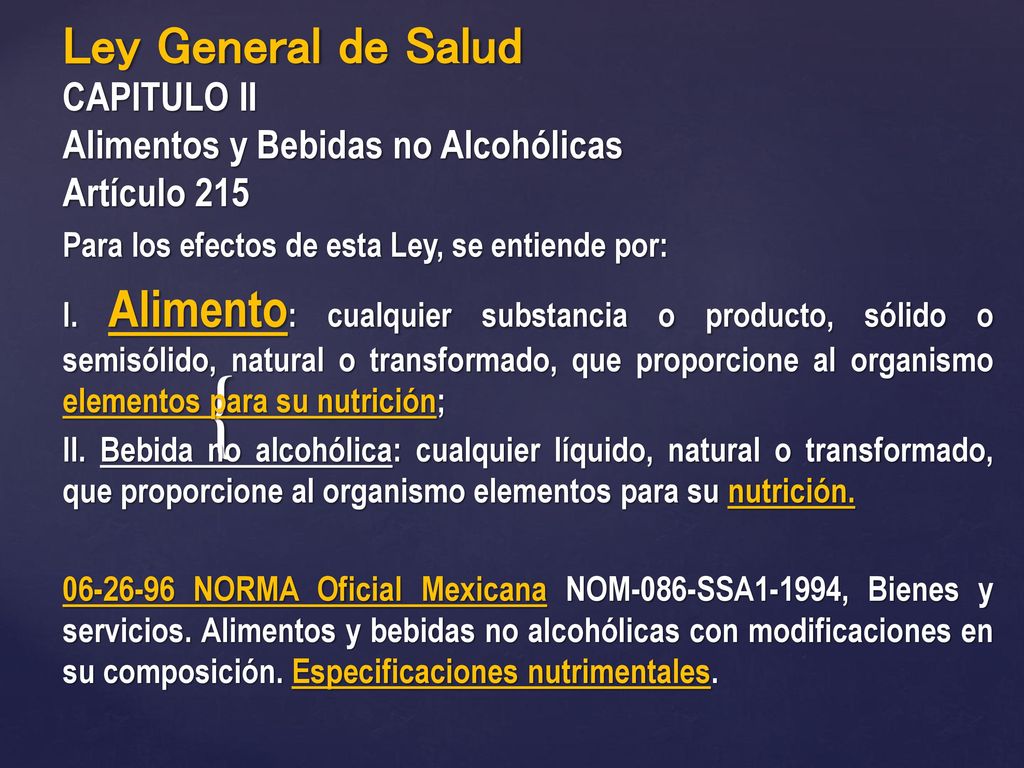 Ley General de Salud CAPITULO II Alimentos y Bebidas no Alcohólicas