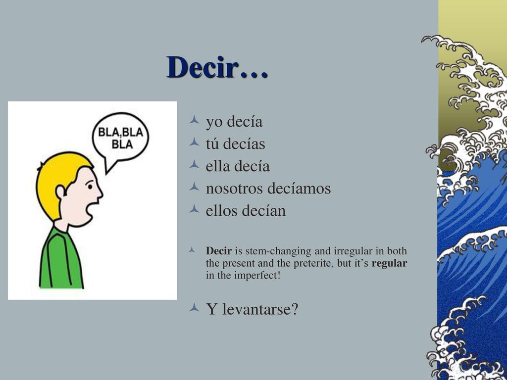 Decir… yo decía tú decías ella decía nosotros decíamos ellos decían