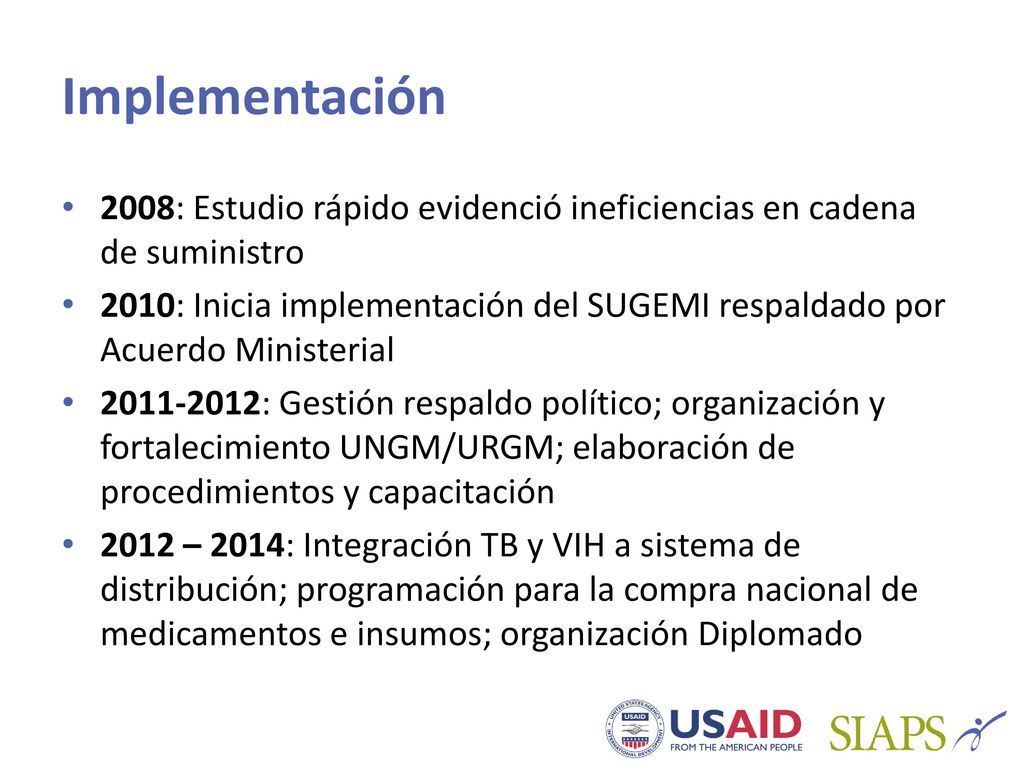 Implementación 2008: Estudio rápido evidenció ineficiencias en cadena de suministro.