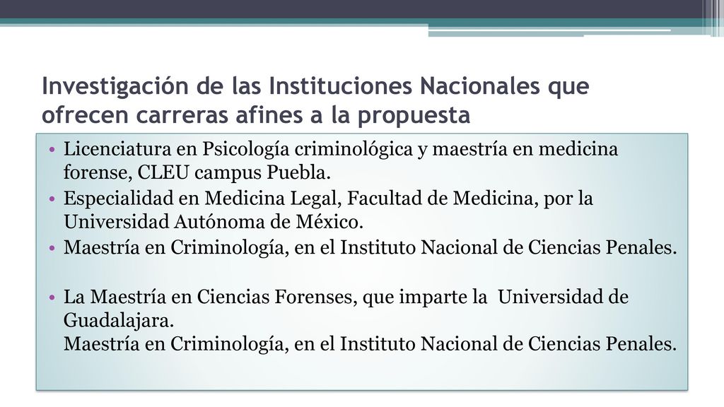 Investigación de las Instituciones Nacionales que ofrecen carreras afines a la propuesta