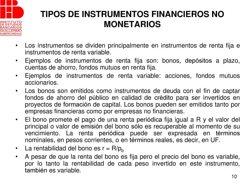 TIPOS DE INSTRUMENTOS FINANCIEROS NO MONETARIOS