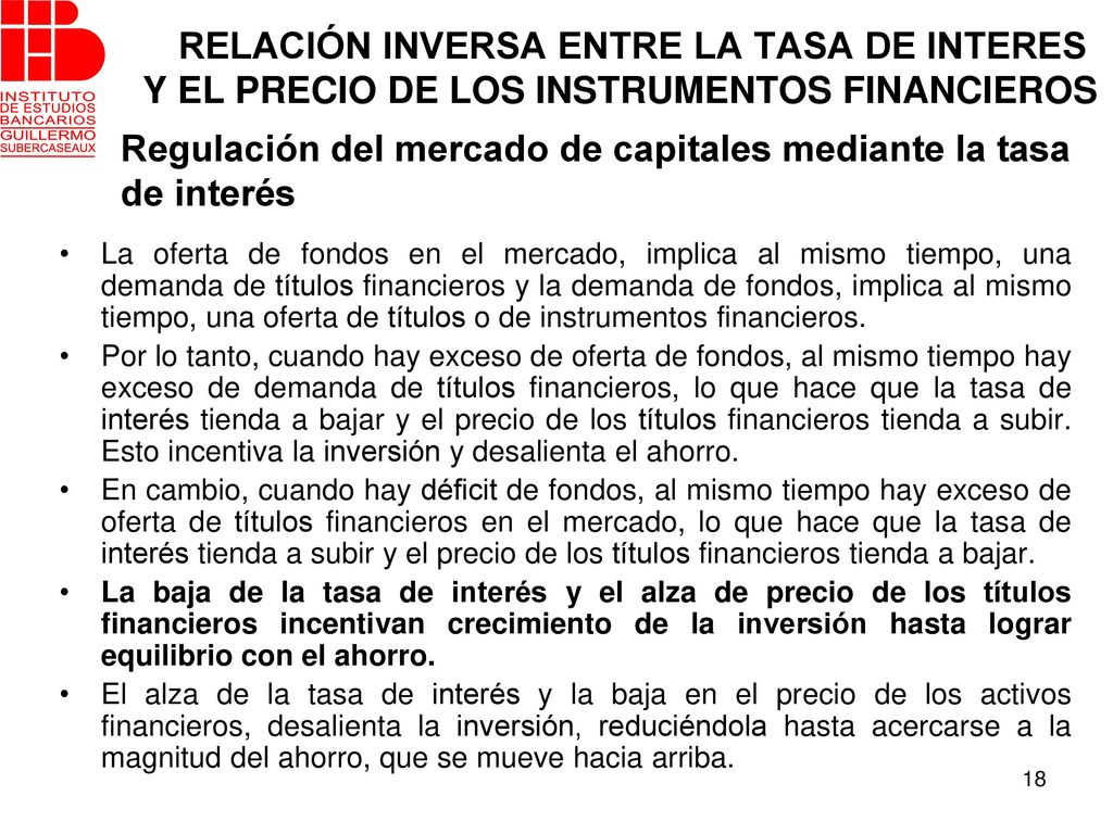 Regulación del mercado de capitales mediante la tasa de interés