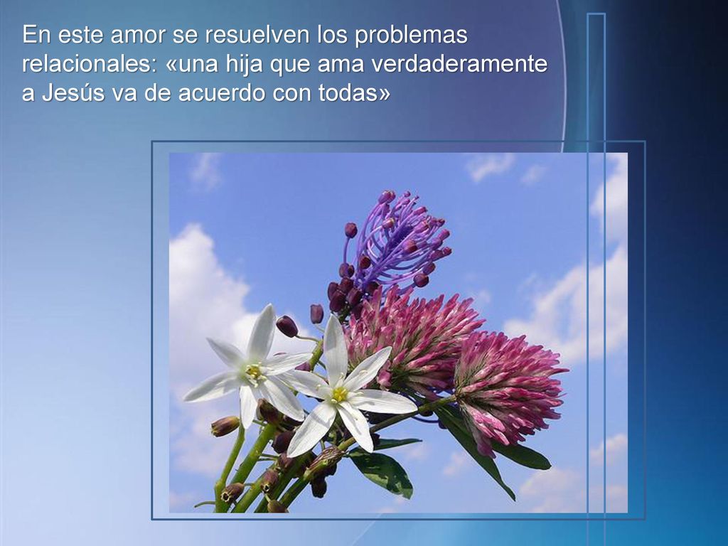 En este amor se resuelven los problemas relacionales: «una hija que ama verdaderamente a Jesús va de acuerdo con todas»
