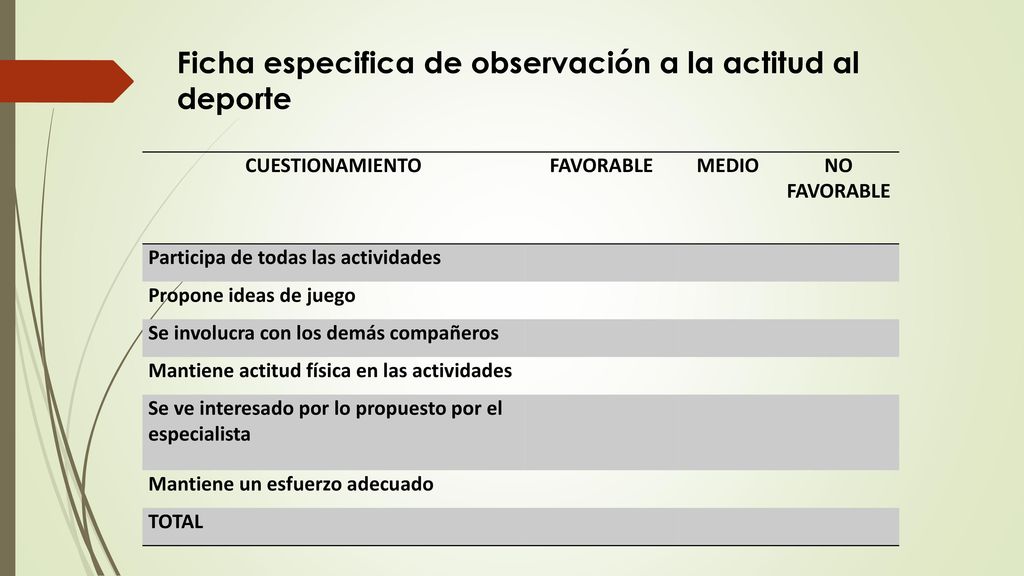 Ficha especifica de observación a la actitud al deporte