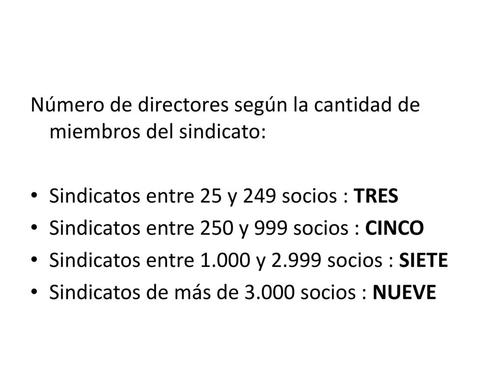Número de directores según la cantidad de miembros del sindicato: