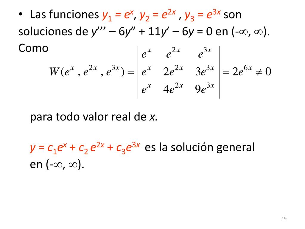 Las funciones y1 = ex, y2 = e2x , y3 = e3x son