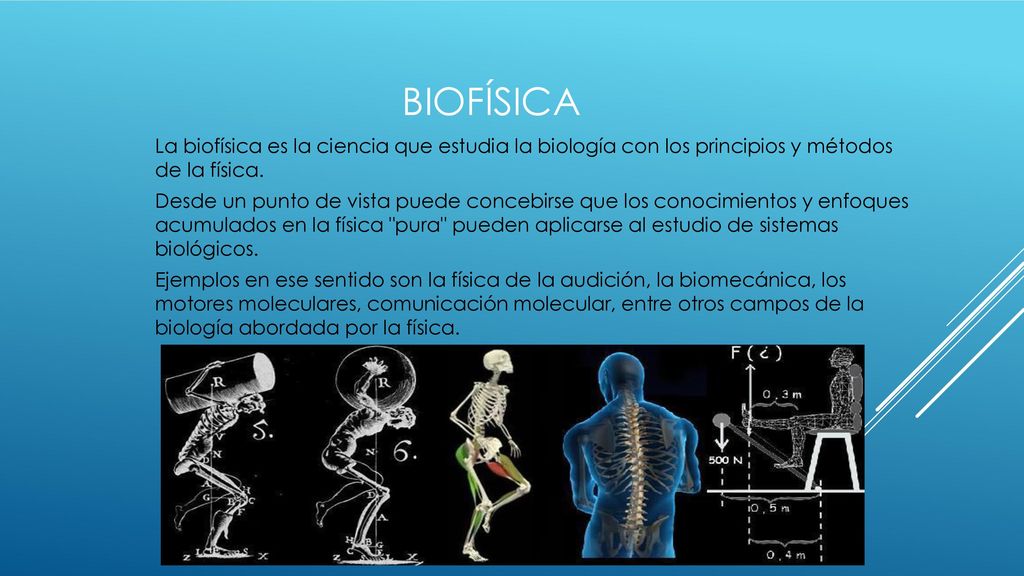 Biofísica La biofísica es la ciencia que estudia la biología con los principios y métodos de la física.
