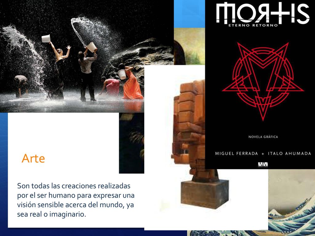 Arte Son todas las creaciones realizadas por el ser humano para expresar una visión sensible acerca del mundo, ya sea real o imaginario.