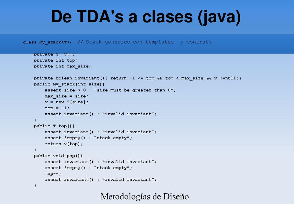 De TDA s a clases (java) Metodologías de Diseño y Programación