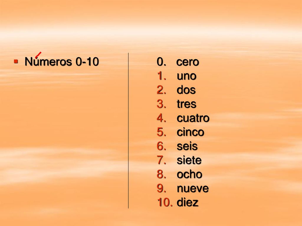 Números cero uno dos tres cuatro cinco seis siete ocho nueve diez