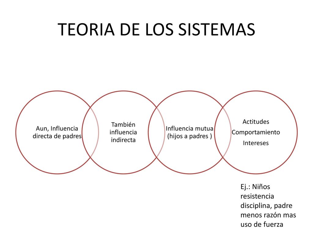 TEORIA DE LOS SISTEMAS Aun, Influencia directa de padres. También influencia indirecta. Influencia mutua (hijos a padres )