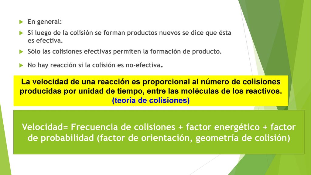 En general: Si luego de la colisión se forman productos nuevos se dice que ésta es efectiva.