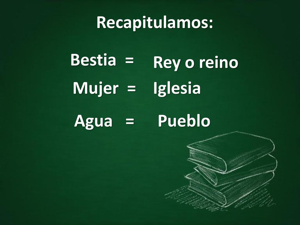 Recapitulamos: Bestia = Rey o reino Mujer = Iglesia Agua = Pueblo
