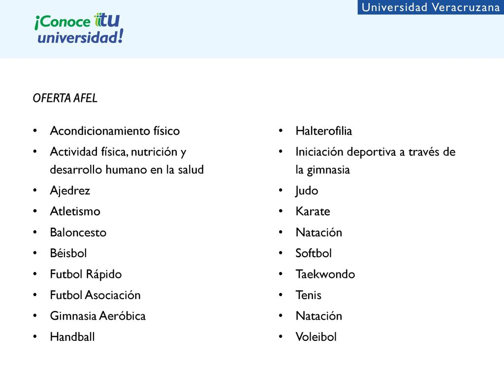 OFERTA AFEL Acondicionamiento físico. Actividad física, nutrición y desarrollo humano en la salud.