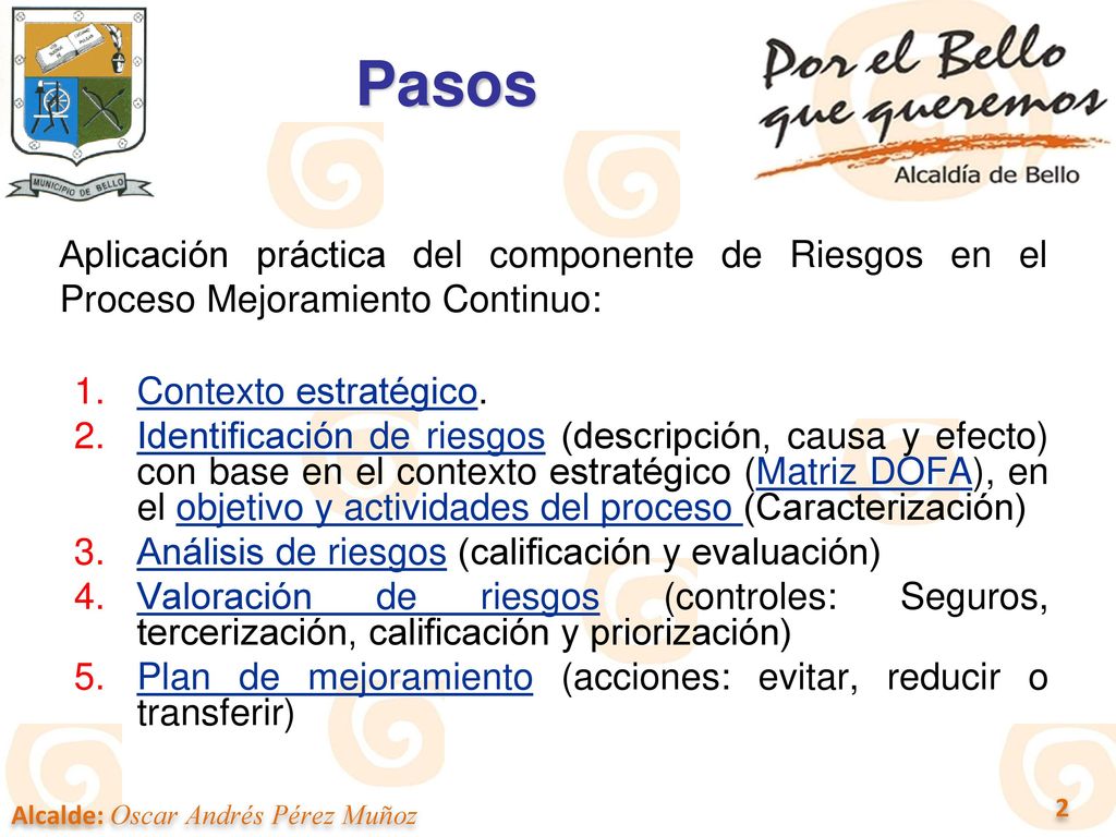 Pasos Aplicación práctica del componente de Riesgos en el Proceso Mejoramiento Continuo: Contexto estratégico.