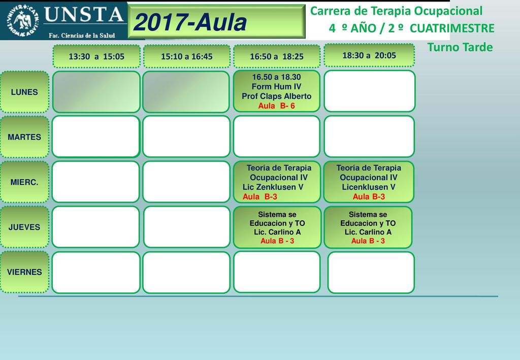 2017-Aula Carrera de Terapia Ocupacional 4 º AÑO / 2 º CUATRIMESTRE