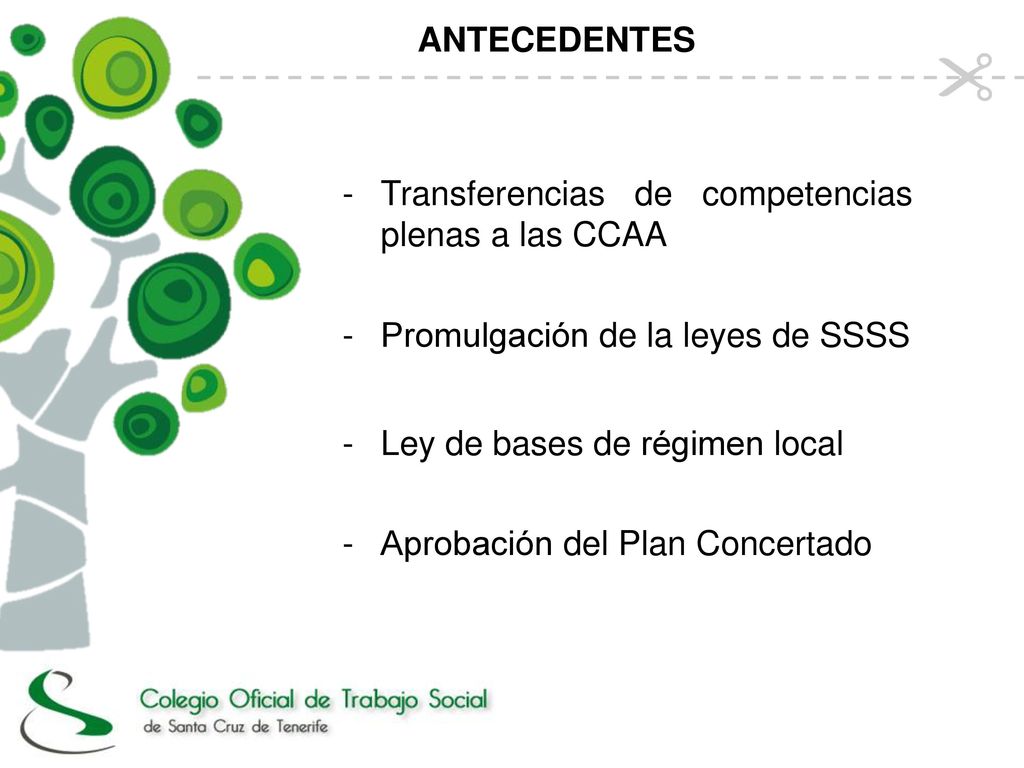 ANTECEDENTES Transferencias de competencias plenas a las CCAA. Promulgación de la leyes de SSSS. Ley de bases de régimen local.