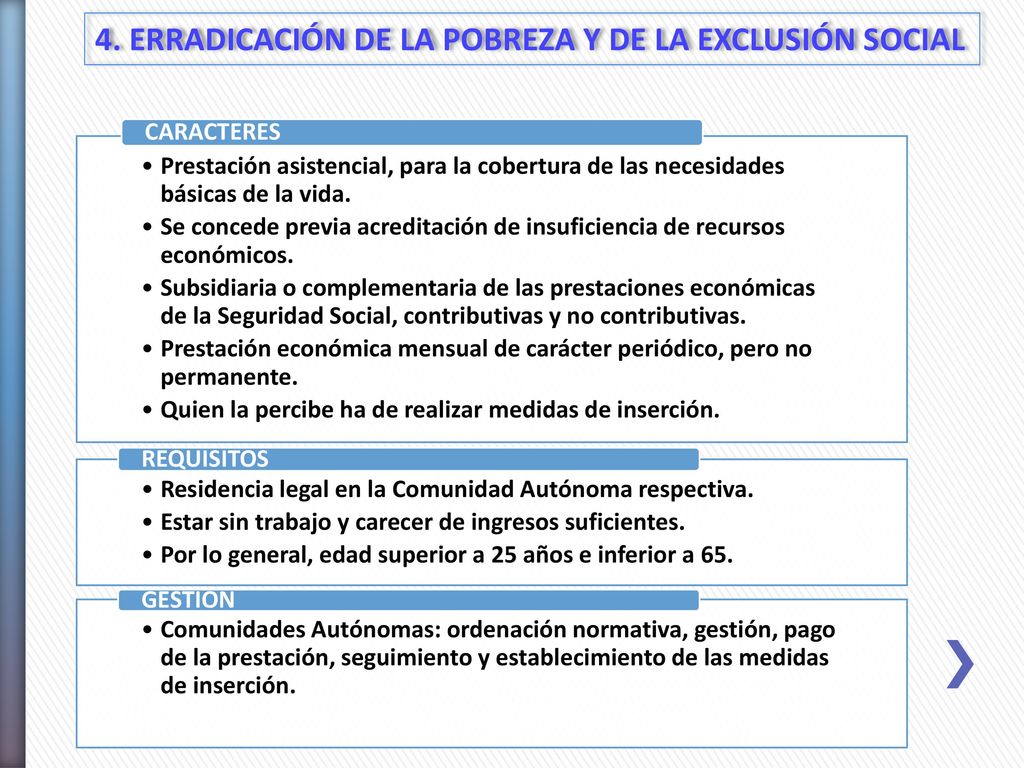 4. ERRADICACIÓN DE LA POBREZA Y DE LA EXCLUSIÓN SOCIAL