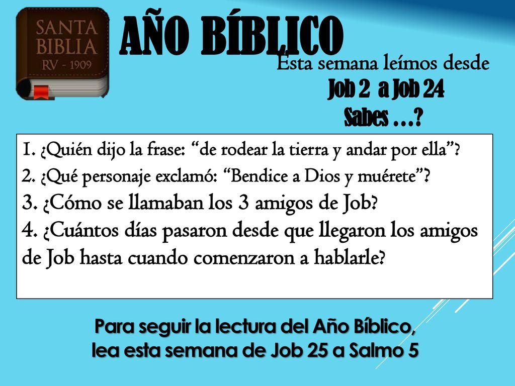 Año Bíblico Esta semana leímos desde Job 2 a Job 24 Sabes …