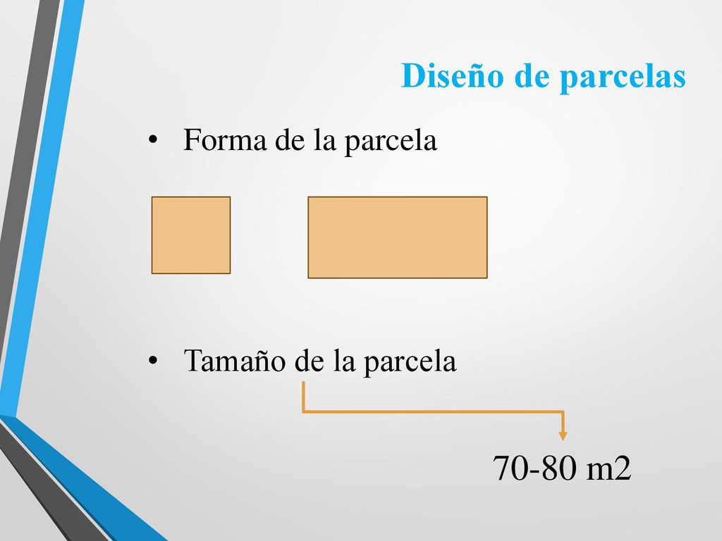 Diseño de parcelas Forma de la parcela Tamaño de la parcela m2