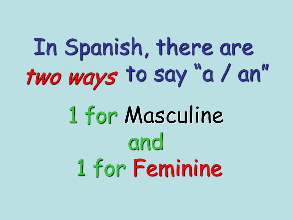 In Spanish, there are to say a / an two ways 1 for Masculine and 1 for Feminine