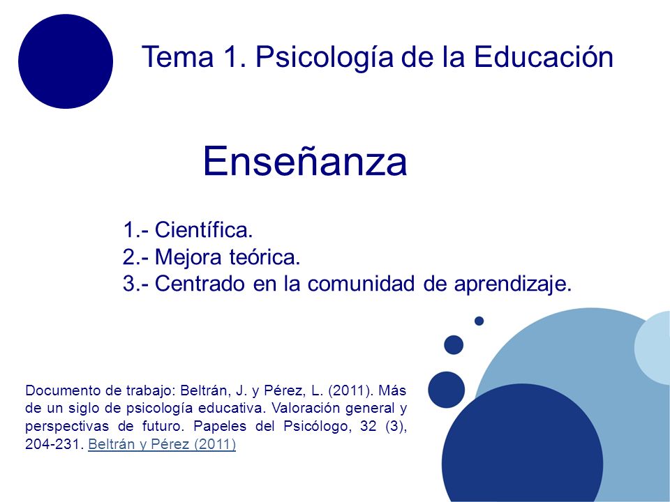 Enseñanza Tema 1. Psicología de la Educación 1.- Científica.