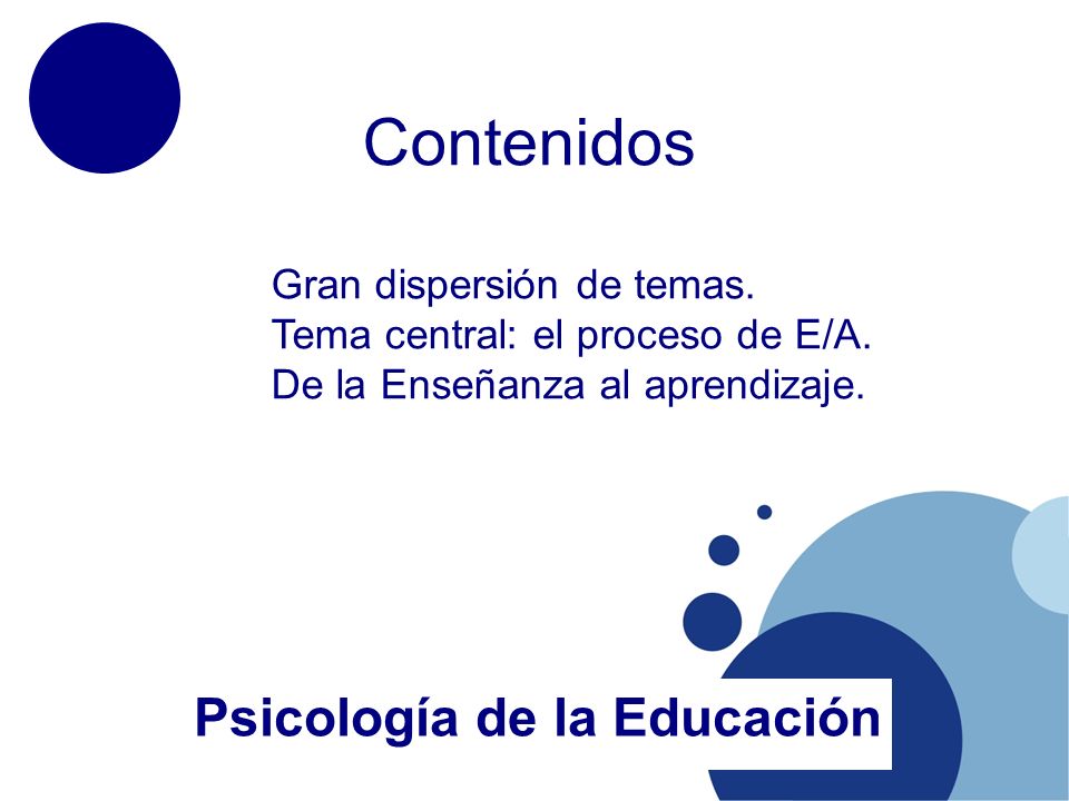 Contenidos Psicología de la Educación Gran dispersión de temas.