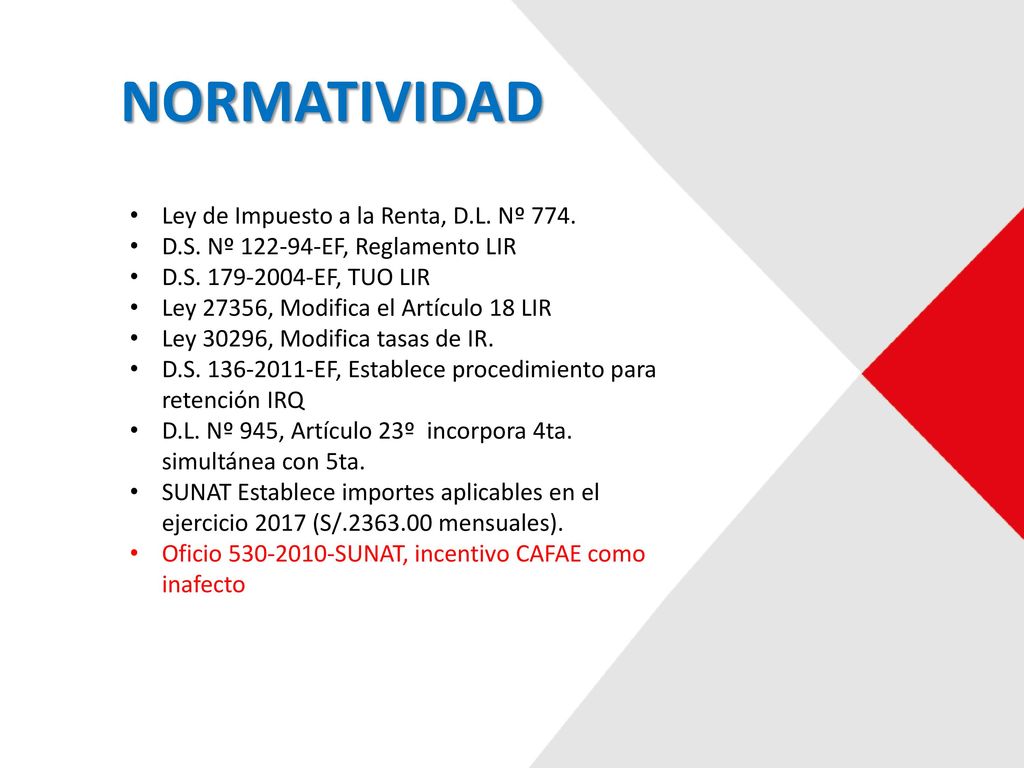 NORMATIVIDAD Ley de Impuesto a la Renta, D.L. Nº 774.