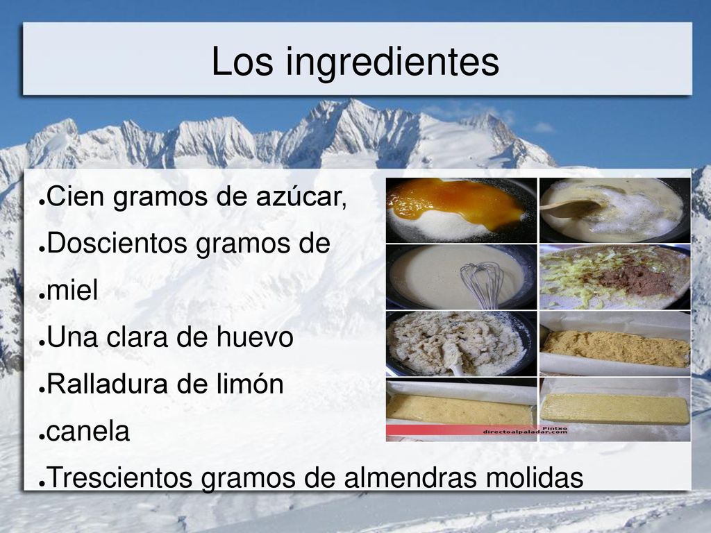 Los ingredientes Cien gramos de azúcar, Doscientos gramos de miel