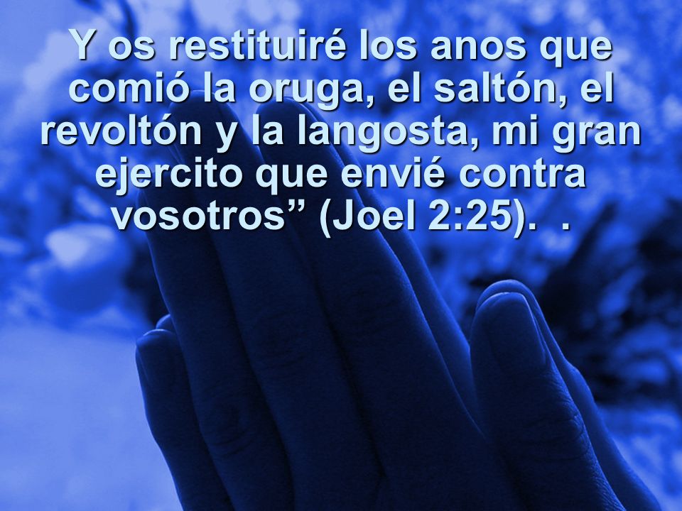 Y os restituiré los anos que comió la oruga, el saltón, el revoltón y la langosta, mi gran ejercito que envié contra vosotros (Joel 2:25).