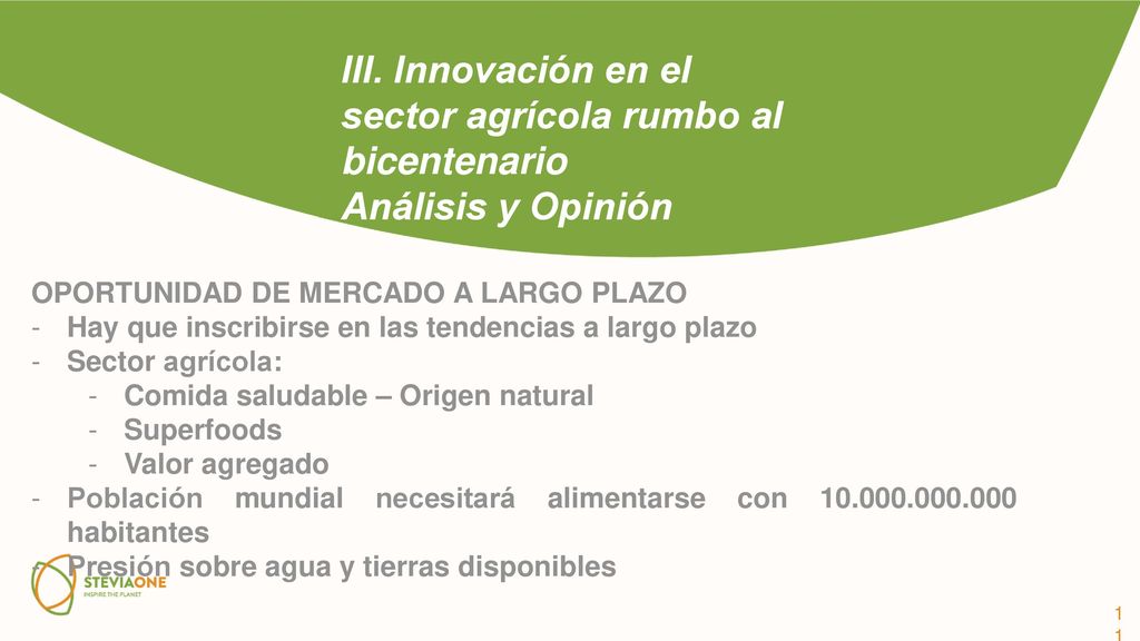 III. Innovación en el sector agrícola rumbo al bicentenario