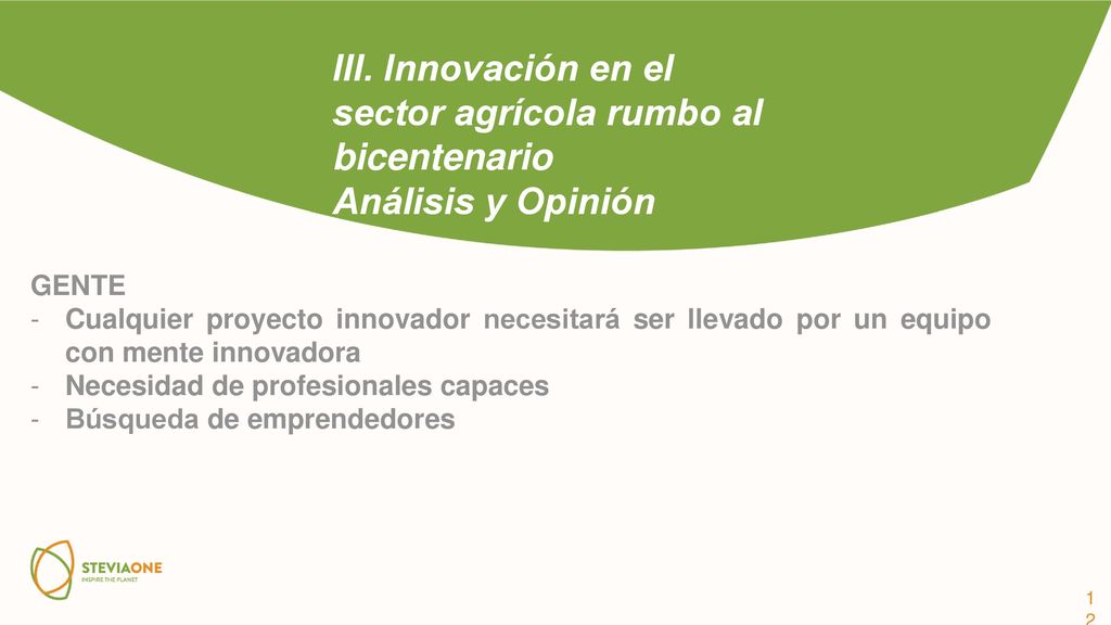 III. Innovación en el sector agrícola rumbo al bicentenario