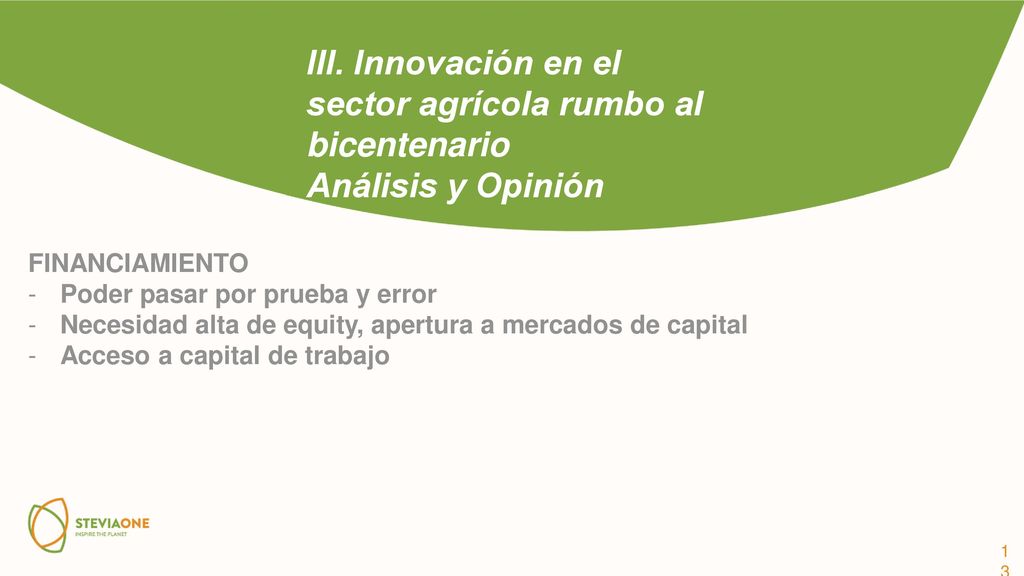 III. Innovación en el sector agrícola rumbo al bicentenario
