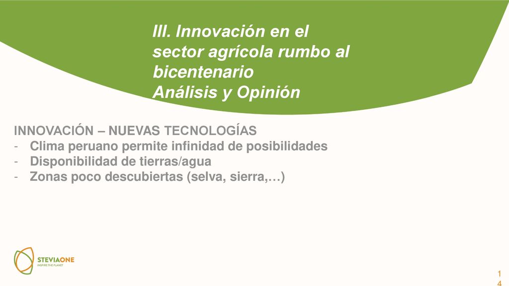 III. Innovación en el sector agrícola rumbo al bicentenario