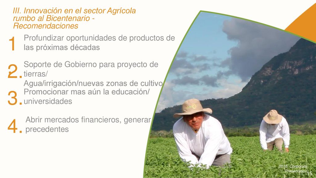 III. Innovación en el sector Agrícola rumbo al Bicentenario - Recomendaciones
