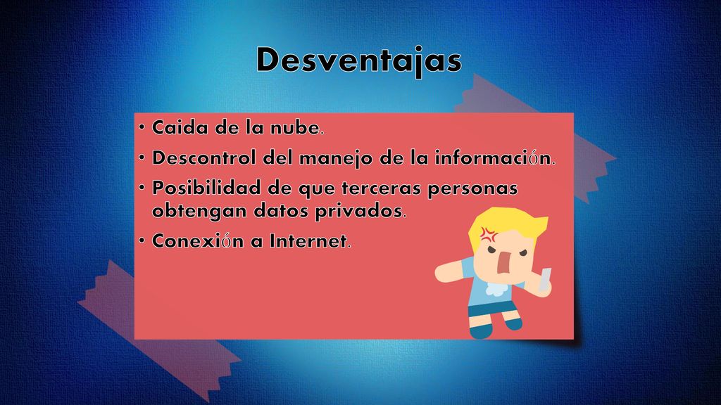 Desventajas Caida de la nube. Descontrol del manejo de la información.