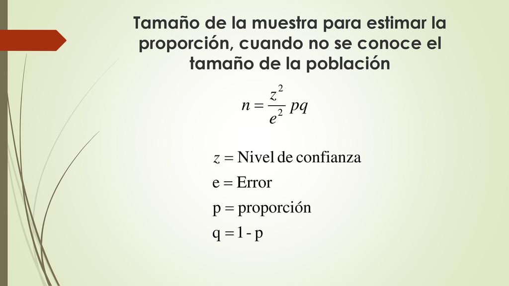 Tamaño de la muestra para estimar la proporción, cuando no se conoce el tamaño de la población