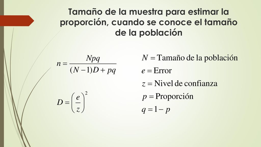 Tamaño de la muestra para estimar la proporción, cuando se conoce el tamaño de la población