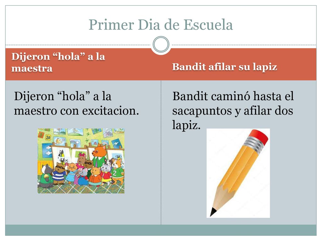 Primer Dia de Escuela Dijeron hola a la maestro con excitacion.