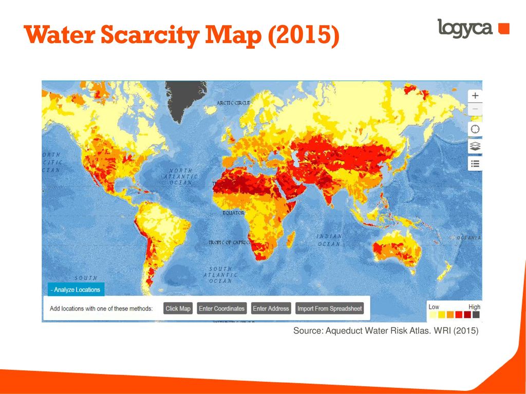 Water Scarcity Map (2015) Source: Aqueduct Water Risk Atlas. WRI (2015)