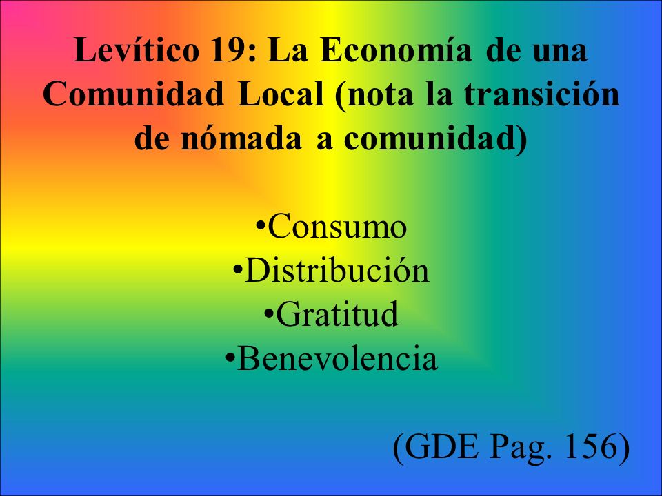 Levítico 19: La Economía de una Comunidad Local (nota la transición de nómada a comunidad)