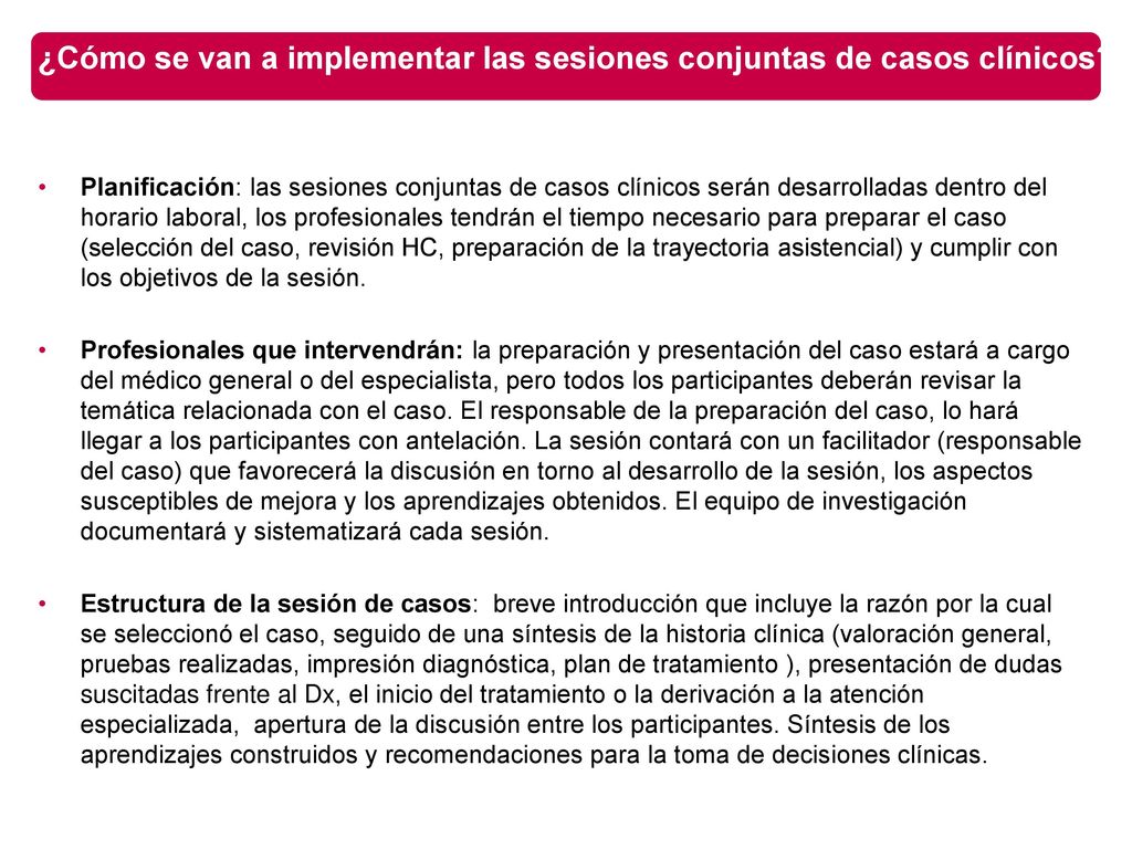 ¿Cómo se van a implementar las sesiones conjuntas de casos clínicos