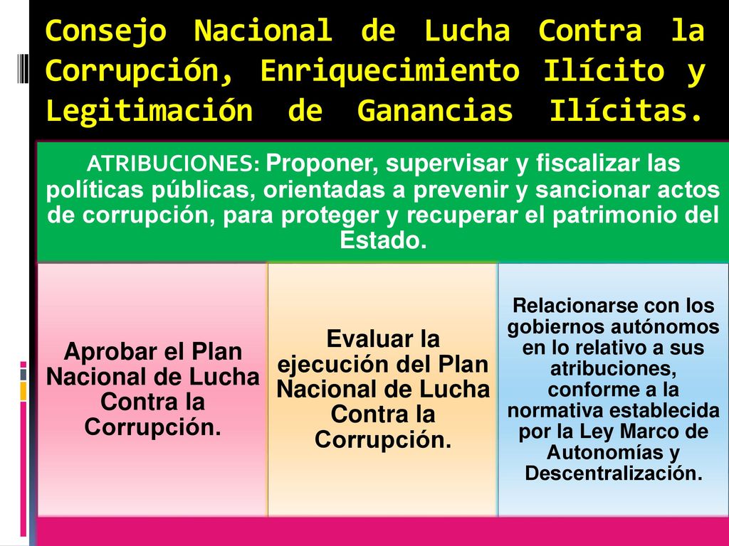 Consejo Nacional de Lucha Contra la Corrupción, Enriquecimiento Ilícito y Legitimación de Ganancias Ilícitas.