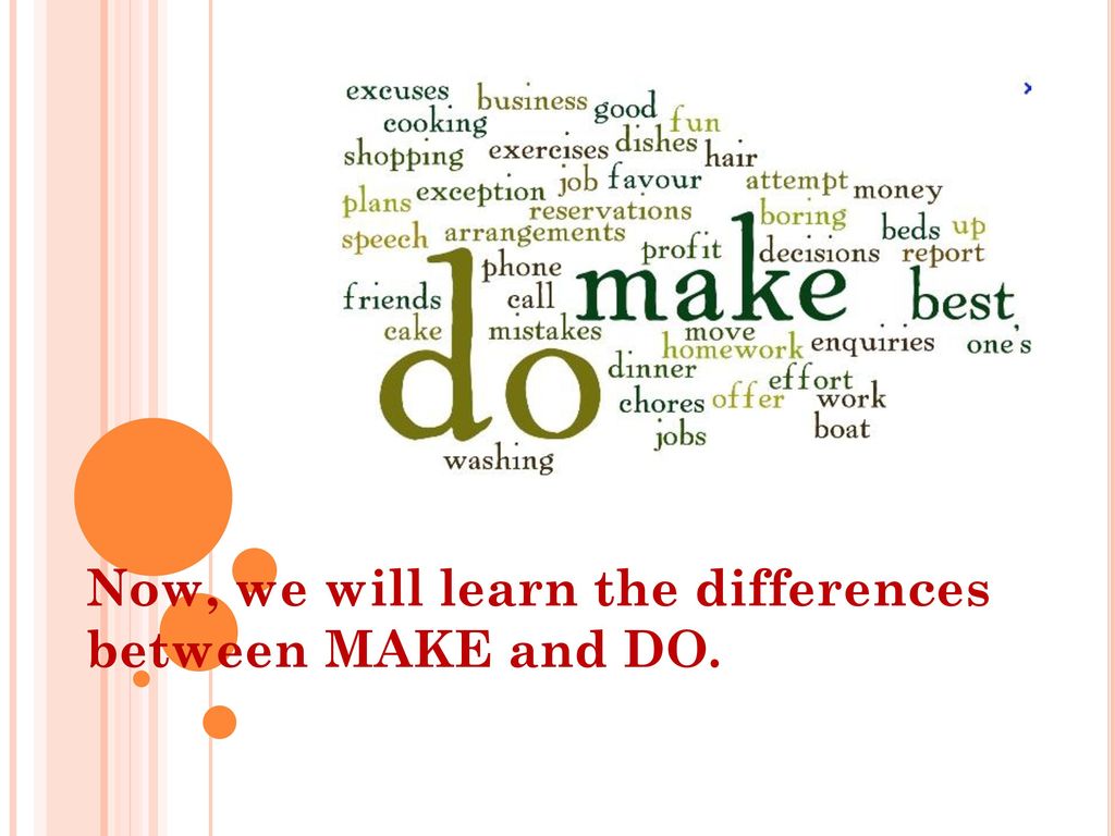 Now, we will learn the differences between MAKE and DO.
