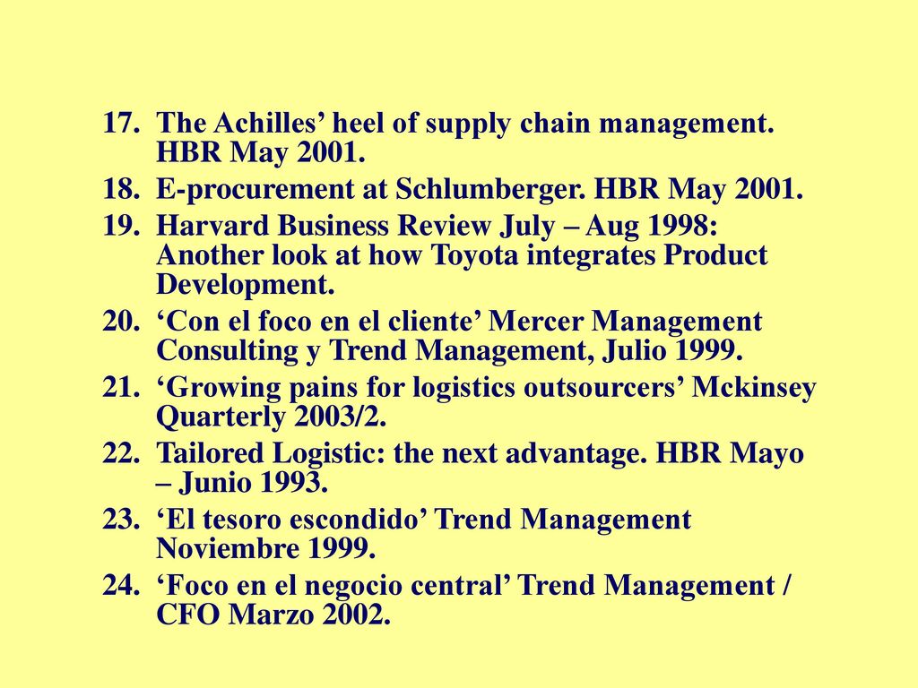 The Achilles’ heel of supply chain management. HBR May 2001.