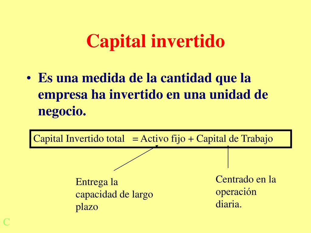 Capital invertido Es una medida de la cantidad que la empresa ha invertido en una unidad de negocio.